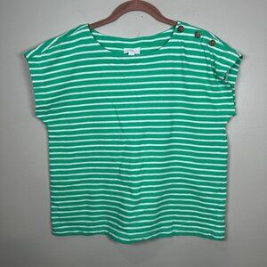 J. Jill Boxy Top Shirt Size Medium Green Terrycloth Short Sleeve Crewneck